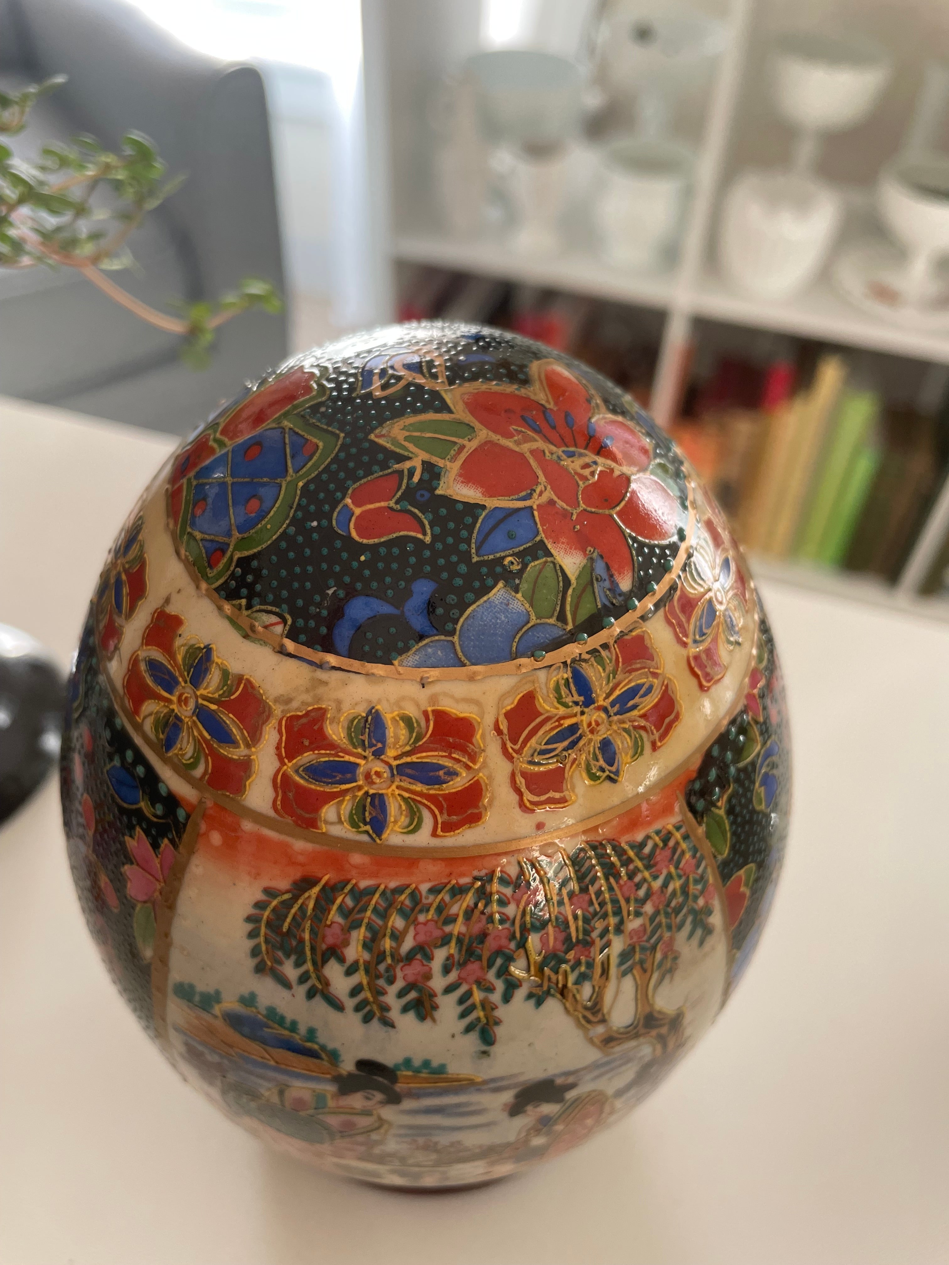 Colorful Vintage Satsuma Porcelain Egg