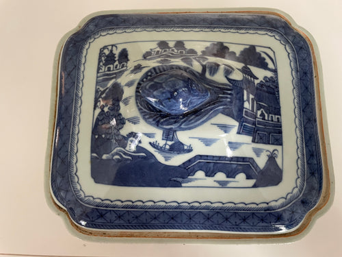 Antique Blue Canton Celadon Lidded Dish