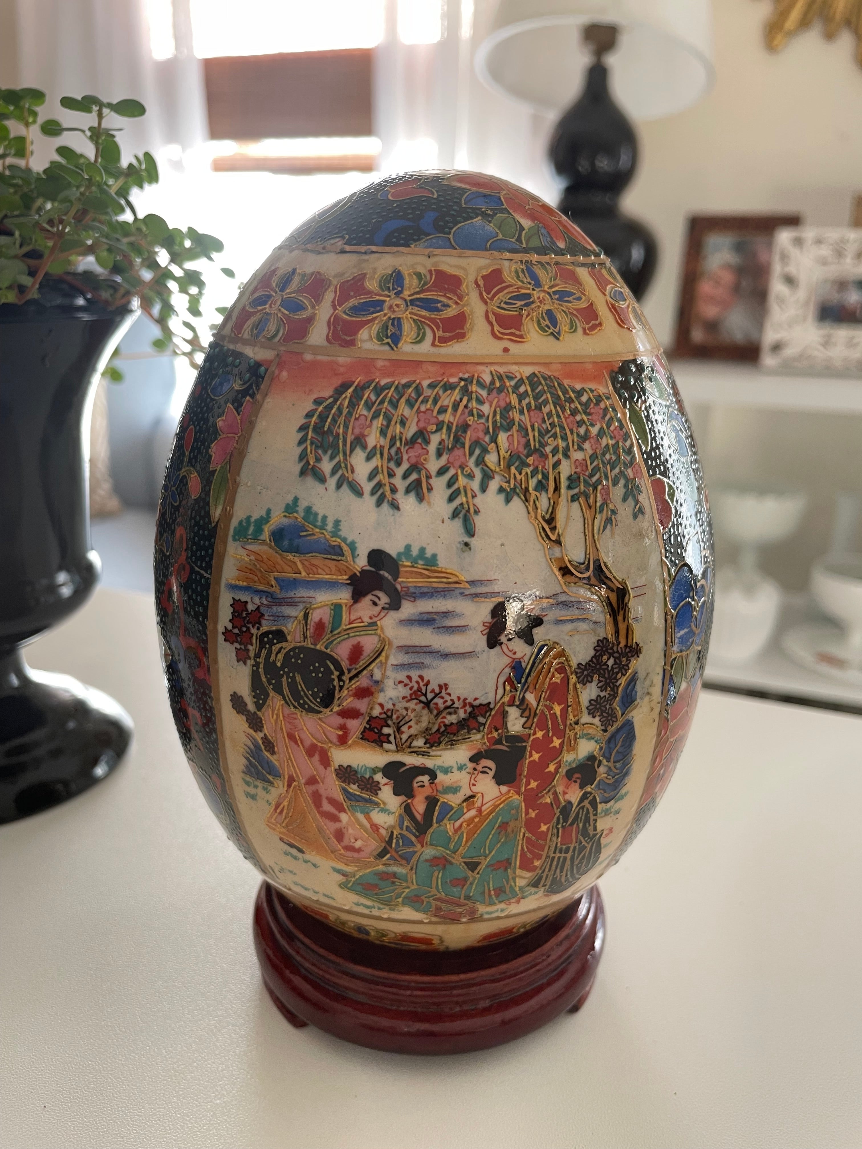 Colorful Vintage Satsuma Porcelain Egg