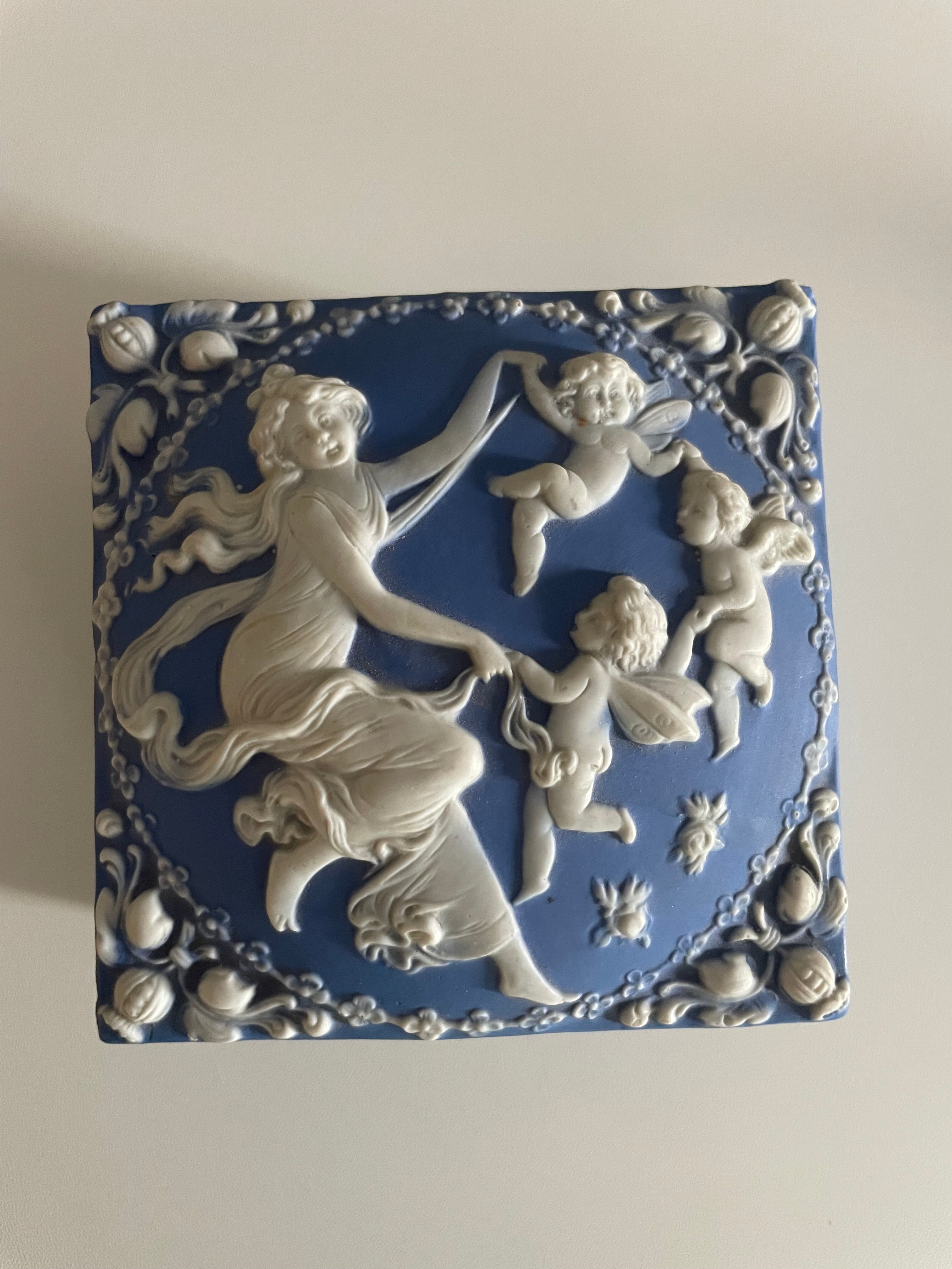 Antique Schafer & Vater Jasperware Blue Trinket Box