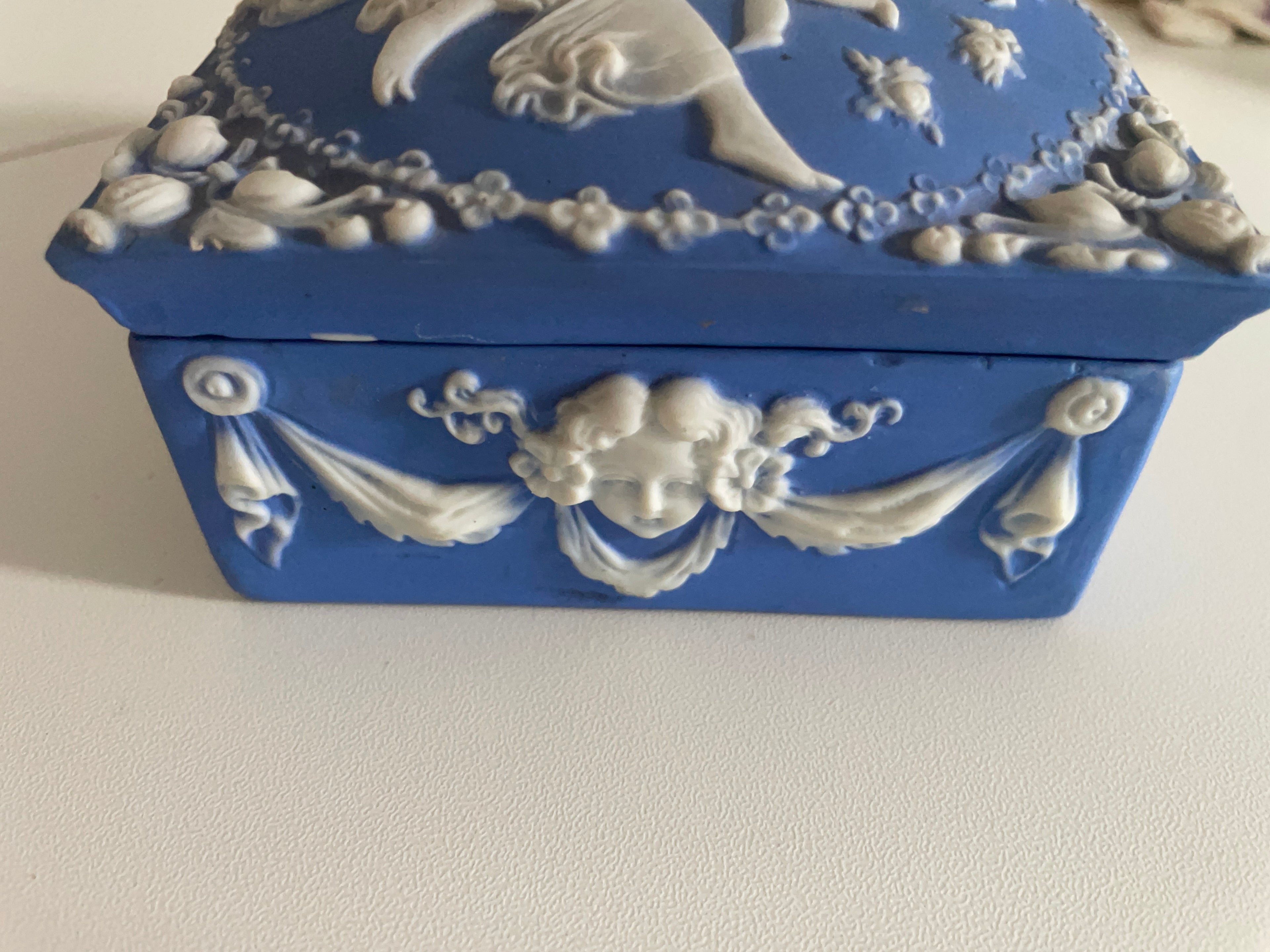 Antique Schafer & Vater Jasperware Blue Trinket Box