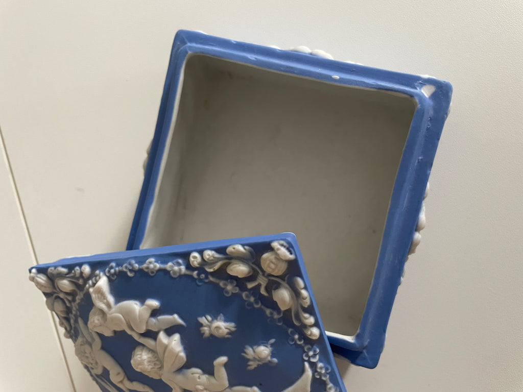 Antique Schafer & Vater Jasperware Blue Trinket Box