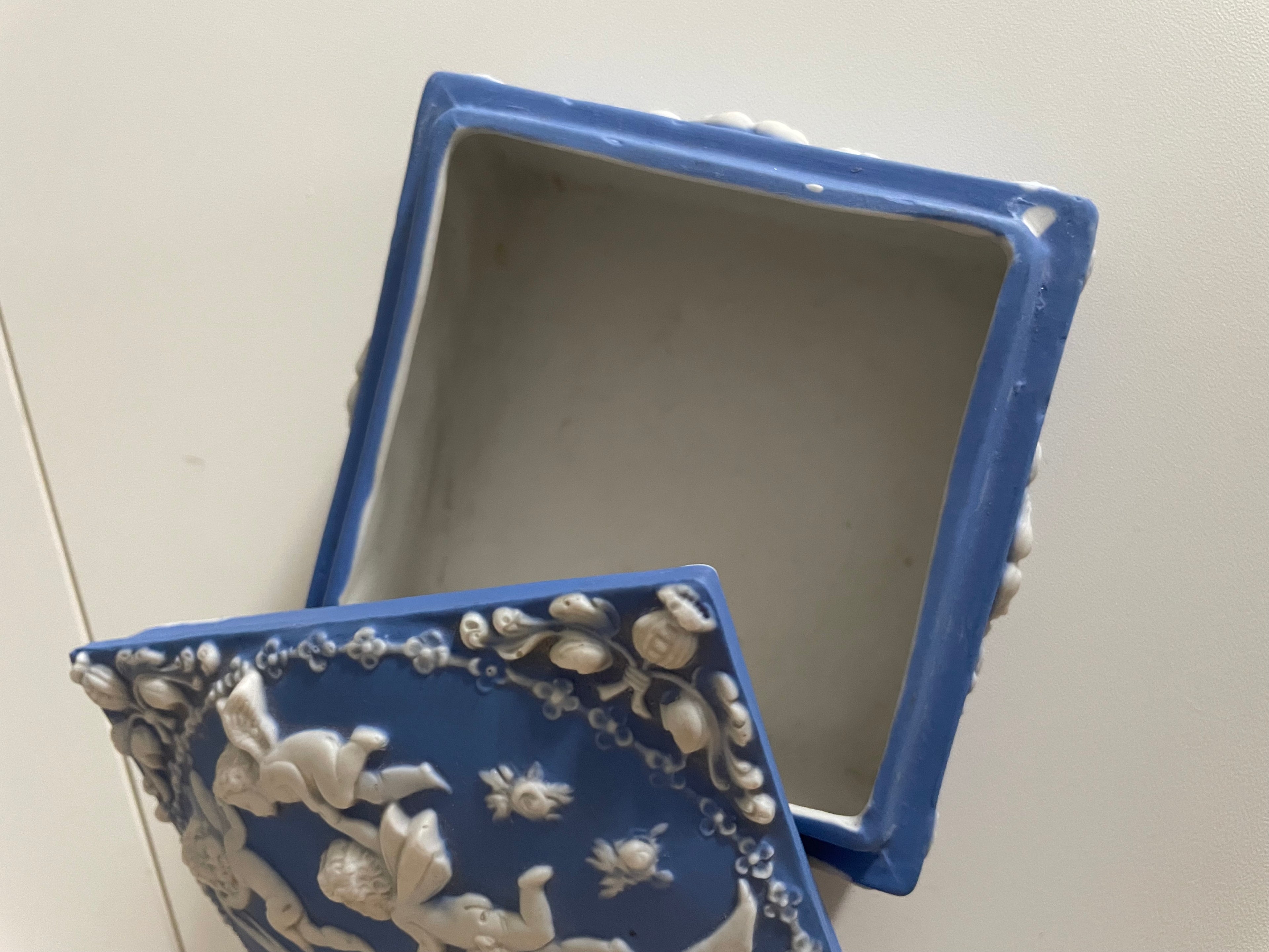 Antique Schafer & Vater Jasperware Blue Trinket Box