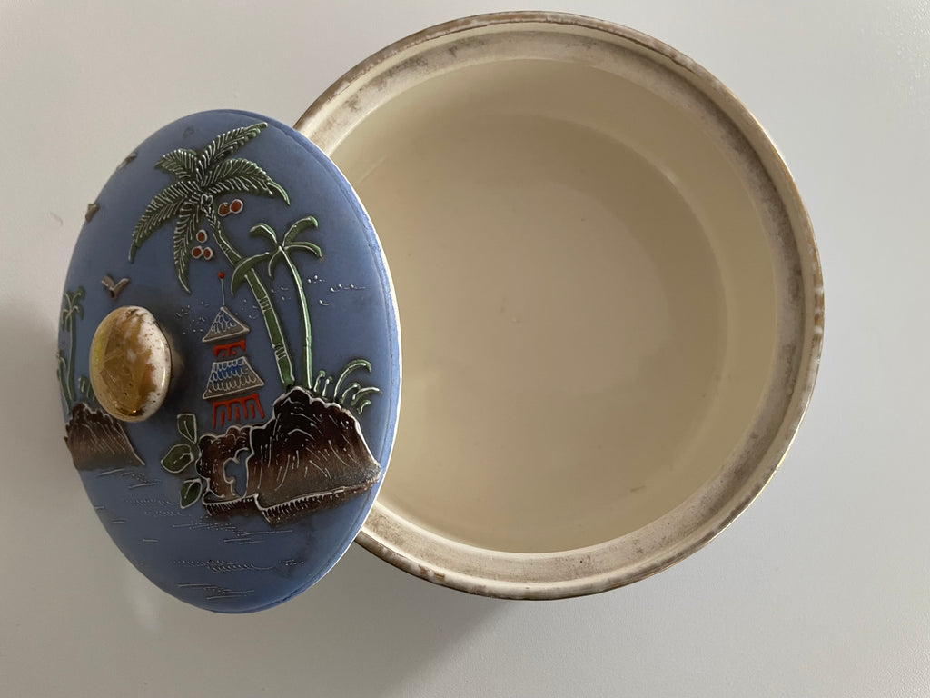 Antique Moriyama Blue Pagoda Trinket Box