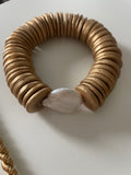 Baroque Pearl & Gold Coconut Shell Bracelet